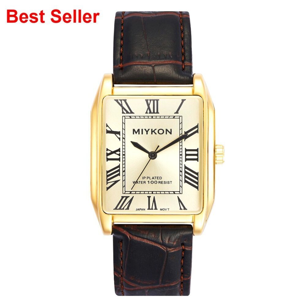 Vintage Tank Square Analog Watch with Genuine Leather Strap